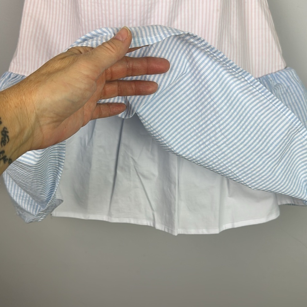 NEW Lovers + Friends Caesar Seersucker Mini Dress Bow Ties Small Cotton Summer - Picture 6 of 16